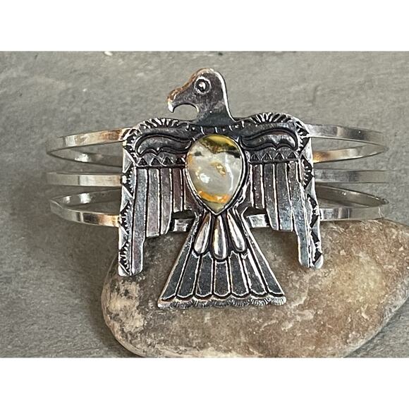 Bumblebee Jasper Thunderbird Cuff Bracelet, Fits Wrist Measure 6.5”-8” Southwest - Picture 4 of 9